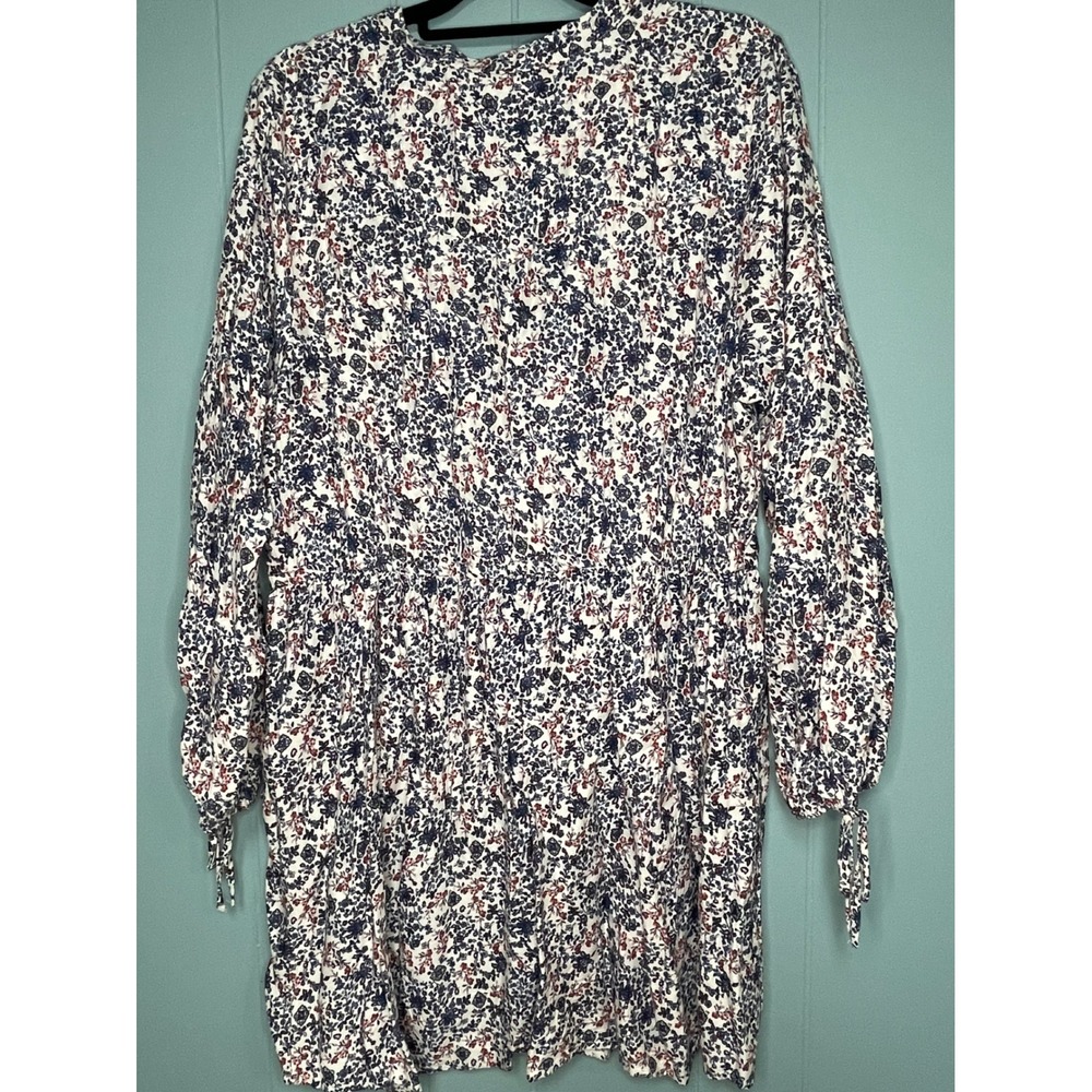 True Craft Floral Dress Womens 2X Blue Red Excellent V-Neck Tie Sleeve Babydoll - Picture 2 of 6
